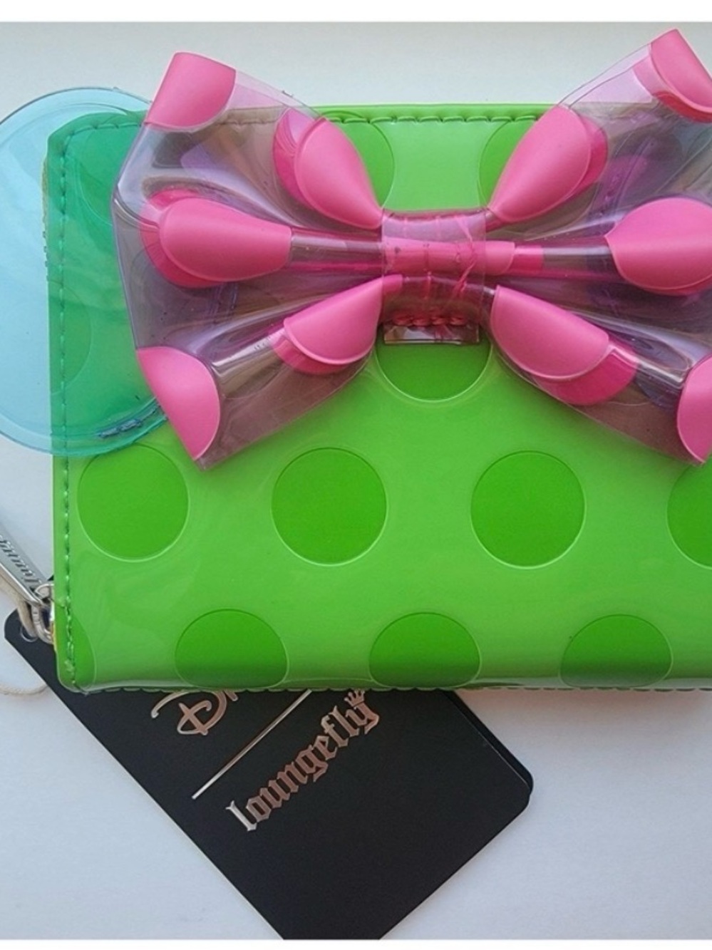 Loungefly Green Polka Dot Wallet with Pink Bow Accent